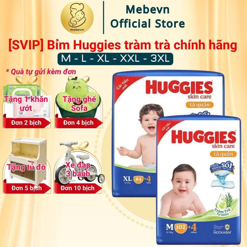 [SVIP] Bỉm Huggies Tràm Trà Chính Hãng, Huggies tràm trà siêu nhiều miếng đủ size M/L/XL/XL/XXL/XXXL