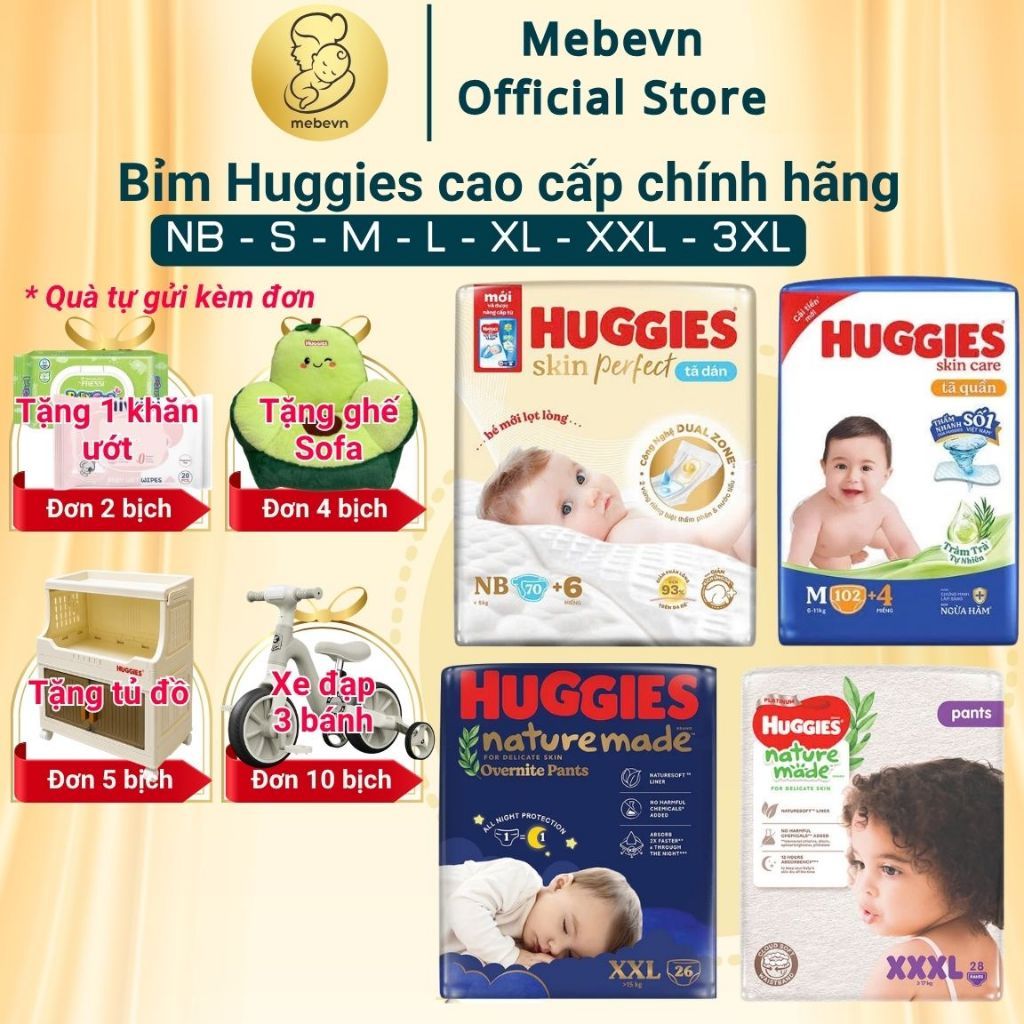 [FBS] Bỉm Huggies Skin Perfect & Huggies Tràm Trà, Huggies Natural Made size NB/S/M/L/XL/XXL/XXXL