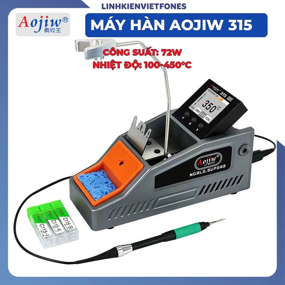 Trạm hàn nhỏ gọn AOJIW 315 chính hãng (kèm tay + 3 mũi C115)
