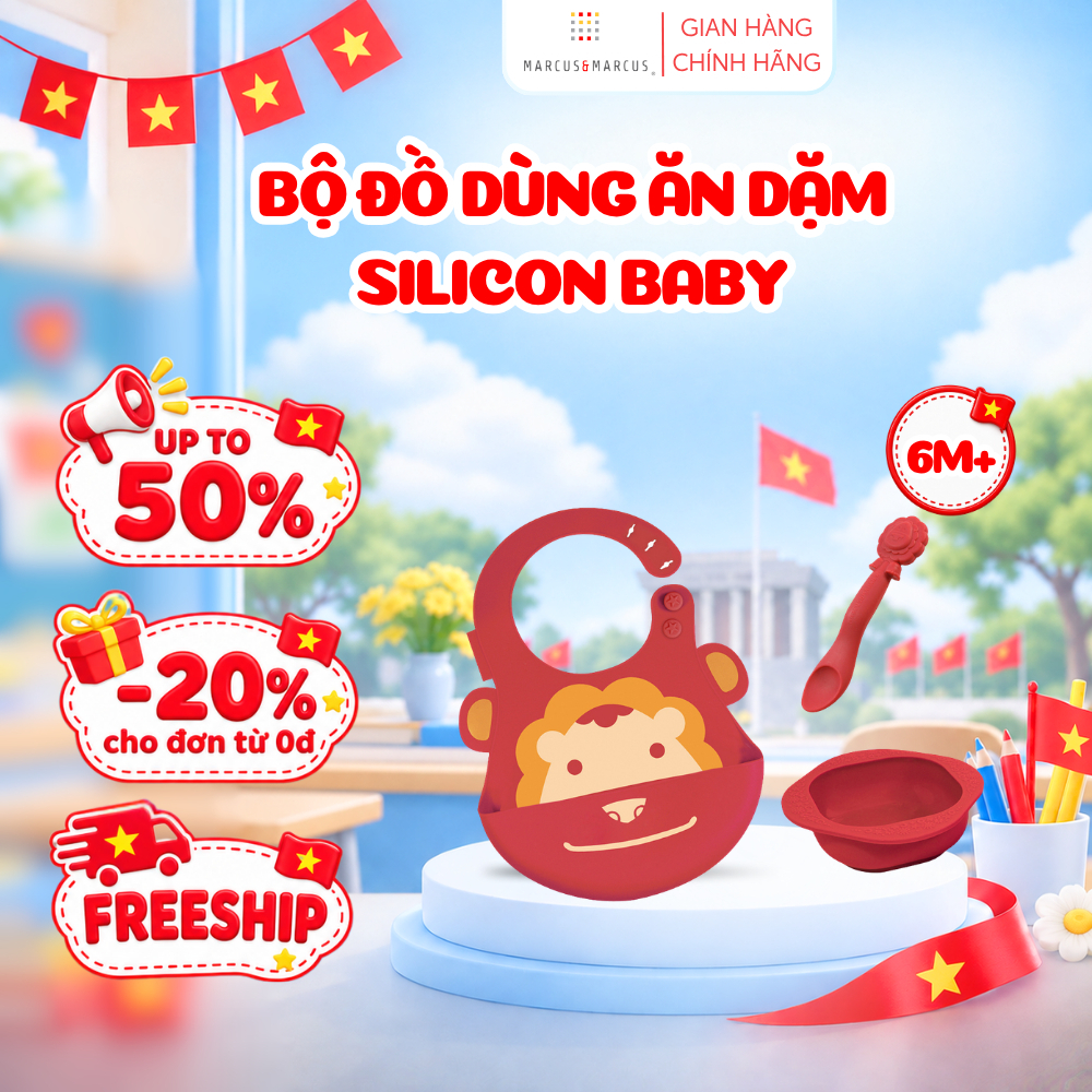 Bộ Đồ Dùng Ăn Dặm Silicon Baby Marcus & Marcus, Cho Bé Từ 6 Tháng - Marcus
