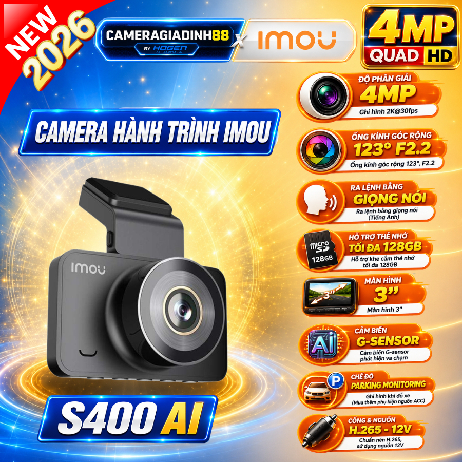 Camera Hành Trình IMOU S400 4MP QHD 2K+ Ghi Hình Ban Đêm Điều Khiển Bằng Giọng Nói Bảo Hành 24TH