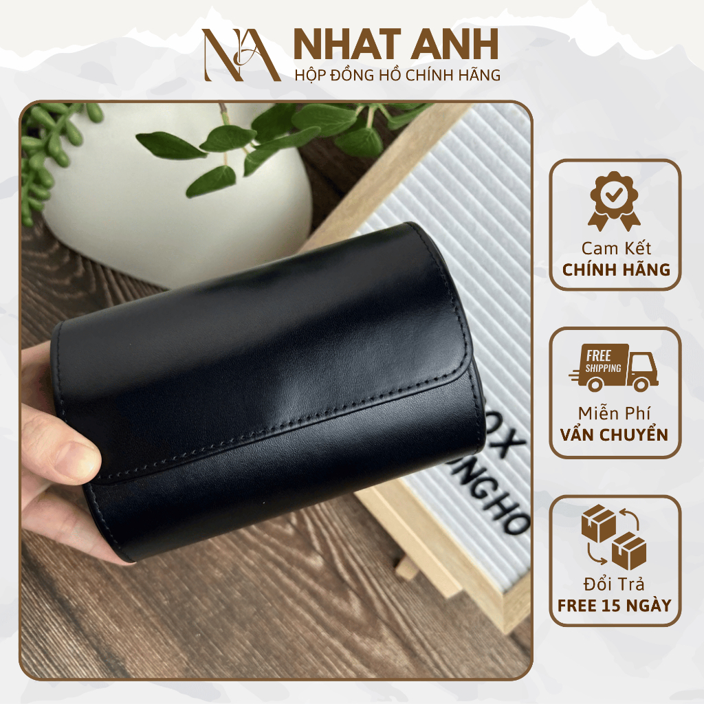 Hộp Đựng Đồng Hồ Da Ngựa Trơn Nhật Anh Box Màu Đen Hai Ngăn Cao Cấp Bảo Hành 6 Tháng