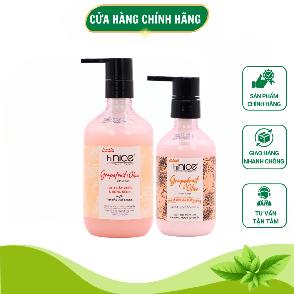 Bộ Dầu Gội Xả Tinh Dầu Bưởi Hồng Olive Hinice Combo Gội Xả Kiềm Dầu Sạch Gầu Dưỡng Tóc Mềm Mượt