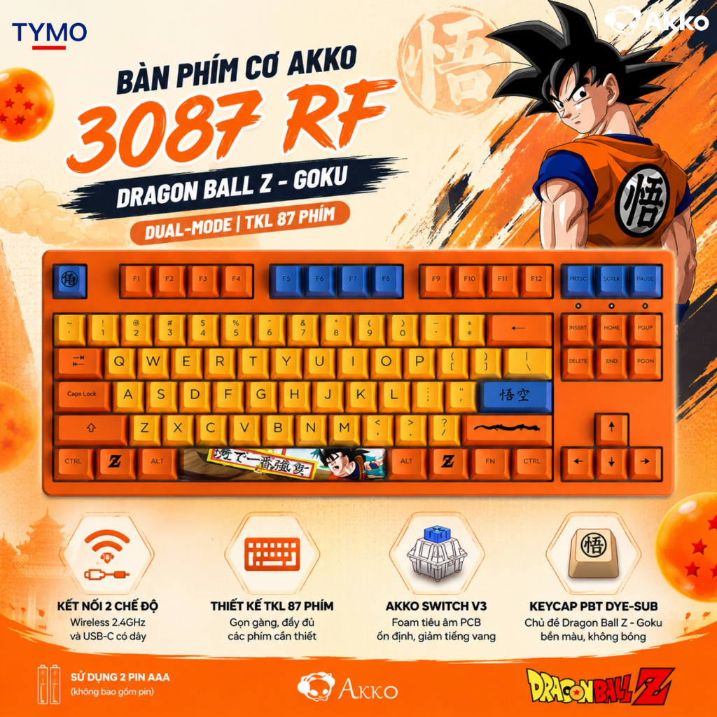 Bàn Phím Cơ Gaming AKKO 3087 RF Dragon Ball Z Goku – Dual-Mode | TKL