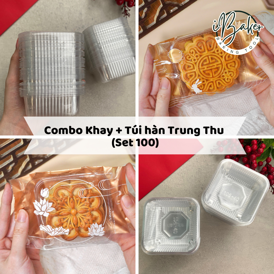 [Set 100] Combo Túi + Khay đựng bánh trung thu hàn miệng 150g - 200g, khay túi trung thu