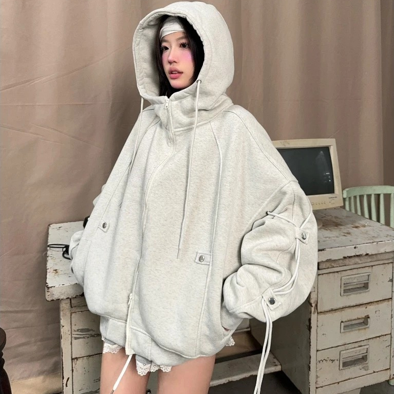 Áo Khoác Zip Cổ Cao Phối Dây Cúc YC1996 - Áo khoác nỉ dây kéo phối cúc bấm cực chất hot