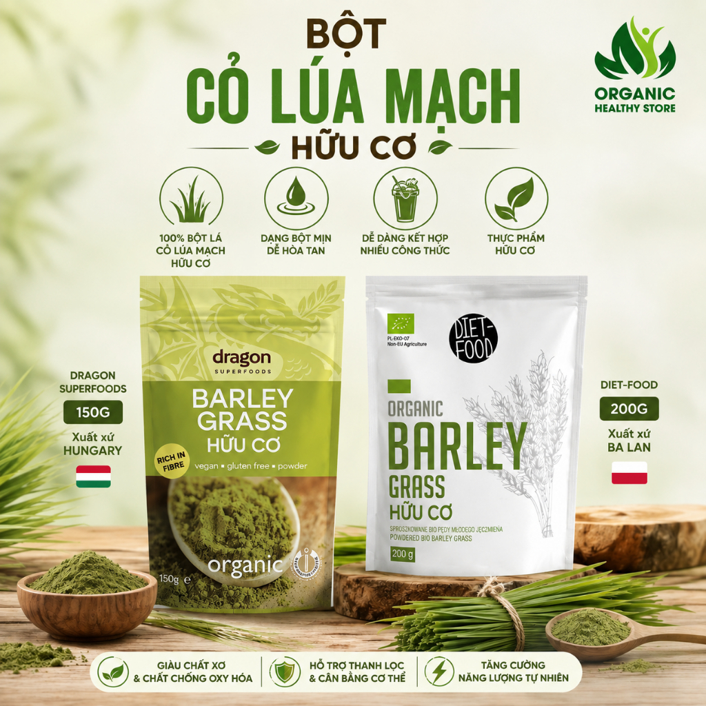 Bột cỏ lúa mạch hữu cơ Dragon Superfoods/ Diet-food Barley Grass Powder