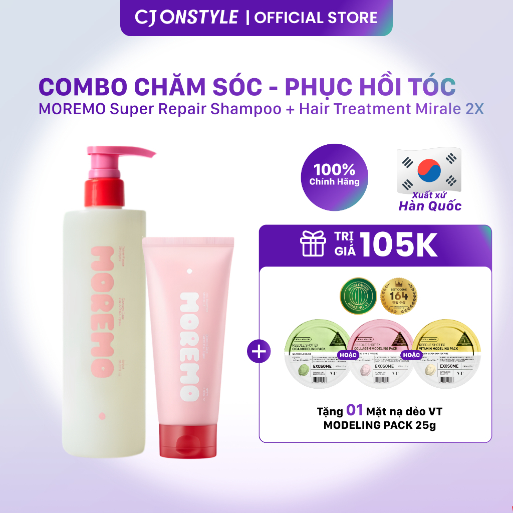 Combo Gội - Ủ MOREMO Làm sạch & Phục Hồi Tóc - Moremo Super Repair Shampoo &  Hair Treatment Mirale 