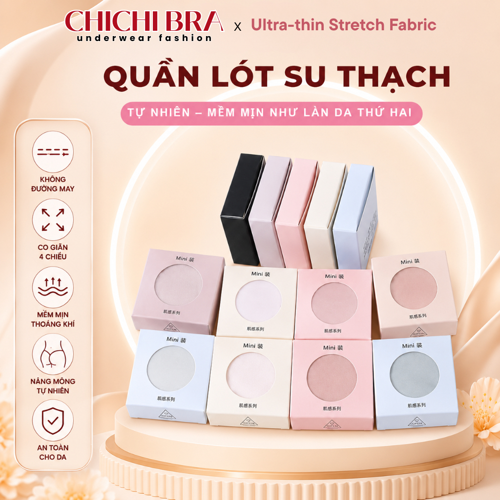 Set 6 Quần Lót Su Thạch CHICHI BRA, Quần Lụa Băng Không Viền Kháng Khuẩn Co Giãn - 6135