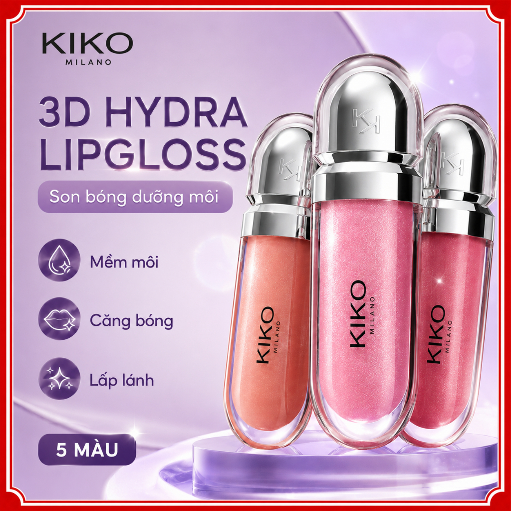 Son Bóng KIKO MILANO 3D Hydra Lipgloss 6.5ml Chính Hãng - Xuất Xứ Ý, Căng Bóng Dưỡng Ẩm, Hiệu Ứng 3D