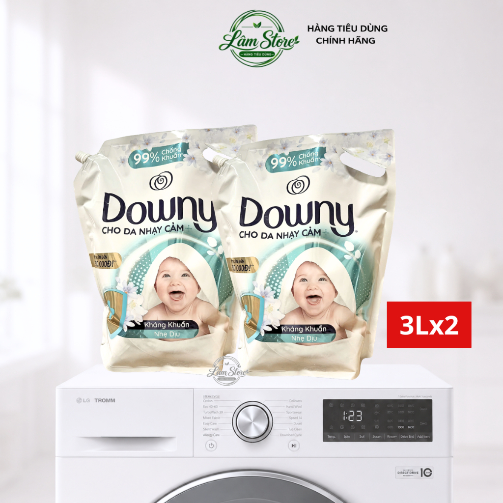 (HOẢ TỐC) Combo 2 nước xả Downy kháng khuẩn dịu nhẹ cho da nhạy cảm túi 3L