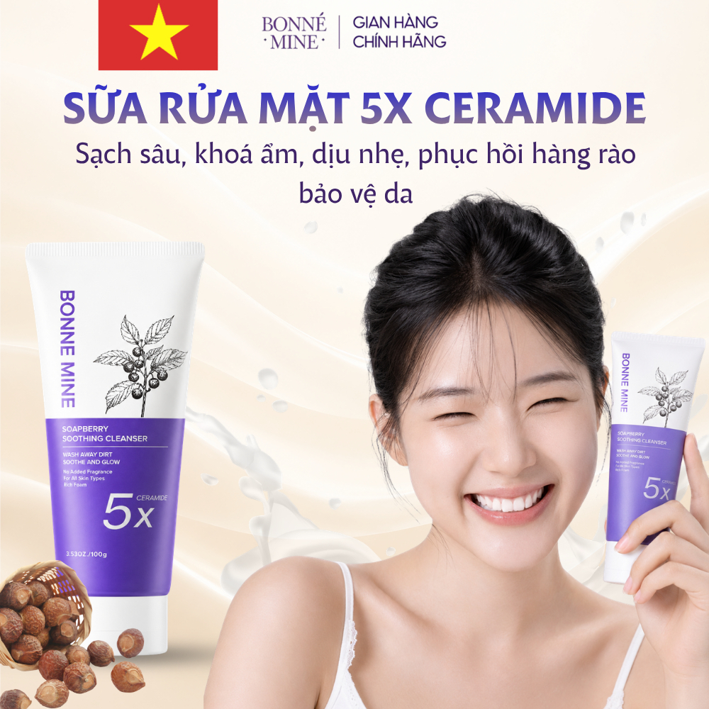 Sữa Rửa Mặt Cho Da Dầu Mụn BONNE MINE Chiết Xuất Quả Bồ Hòn Gel Rửa Mặt Làm Sạch Sâu, Kiềm Dầu 100g