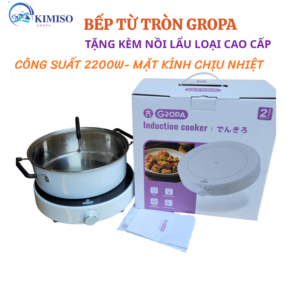 Bếp từ tròn Gropa tặng kèm nồi lẩu cao cấp , bếp từ đơn tròn Gropa bảo hành 12 tháng