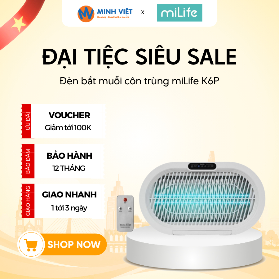 Đèn Bắt Muỗi Côn Trùng miLife K6P - Thu Hút Muỗi, Bắt Côn Trùng Hiệu Quả -BH 12 Tháng- Minh Việt
