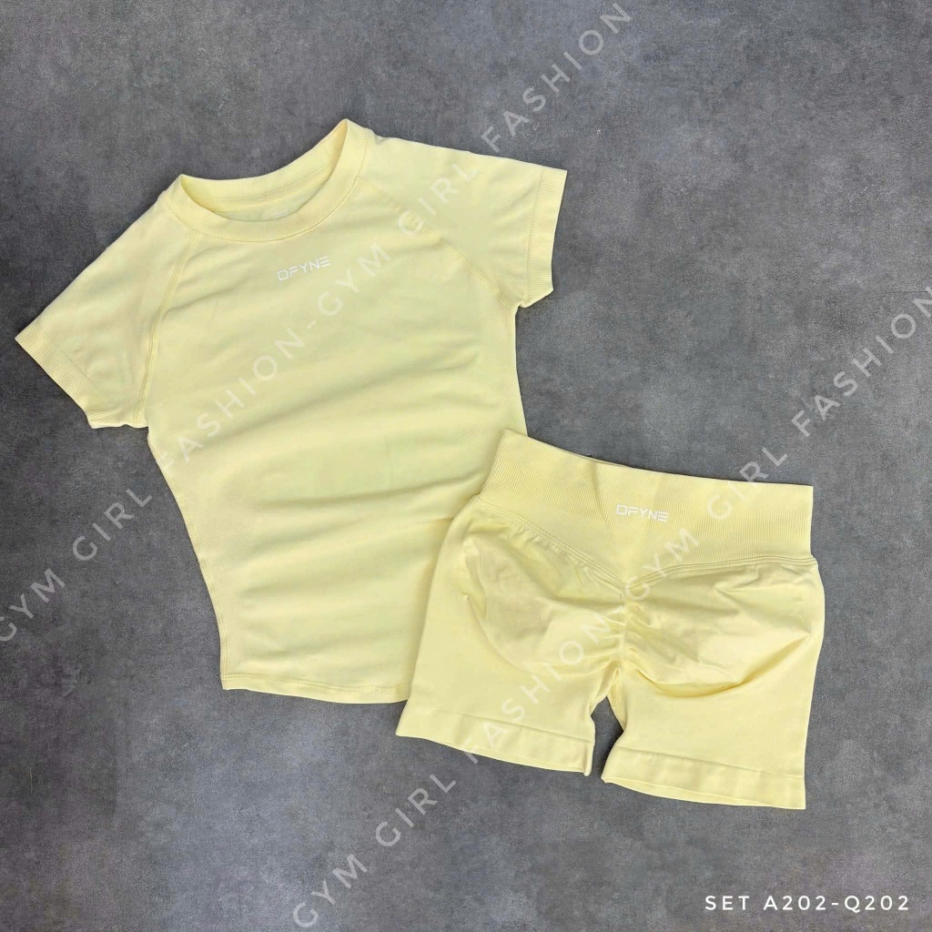 [DFYNE] Set A202: Set Đồ Thể Thao Áo Thun Tay Ngắn Quần Đùi Chun Mông Tôn Dáng Gym Yoga