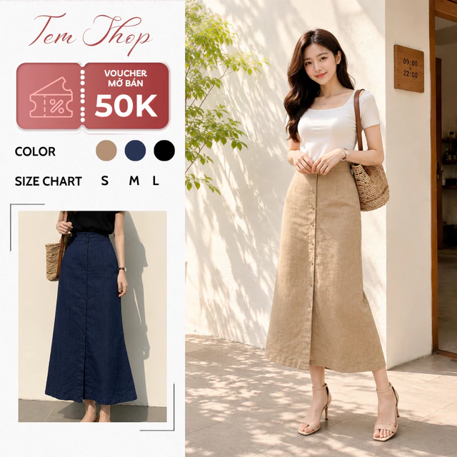 [VOUCHER 55K SALE 10.10] Chân Váy Nữ Midi Màu Be Linen Thanh Lịch - Váy Dài Đuôi Cá Dáng Xòe Nhẹ Dài 85-87cm 2606CV