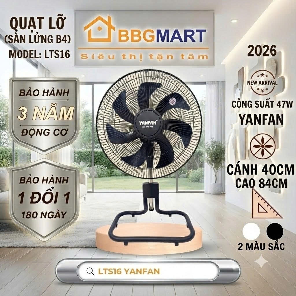 Quạt Sàn Lửng B4 LTS16 YANFAN, Đường Kính Cánh 40cm, Công Suất 47W, Động Cơ Dây Đồng