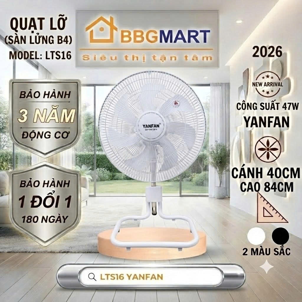 Quạt Sàn Lửng B4 LTS16 YANFAN XÁM, Đường Kính Cánh 40cm, Công Suất 47W, Động Cơ Dây Đồng.