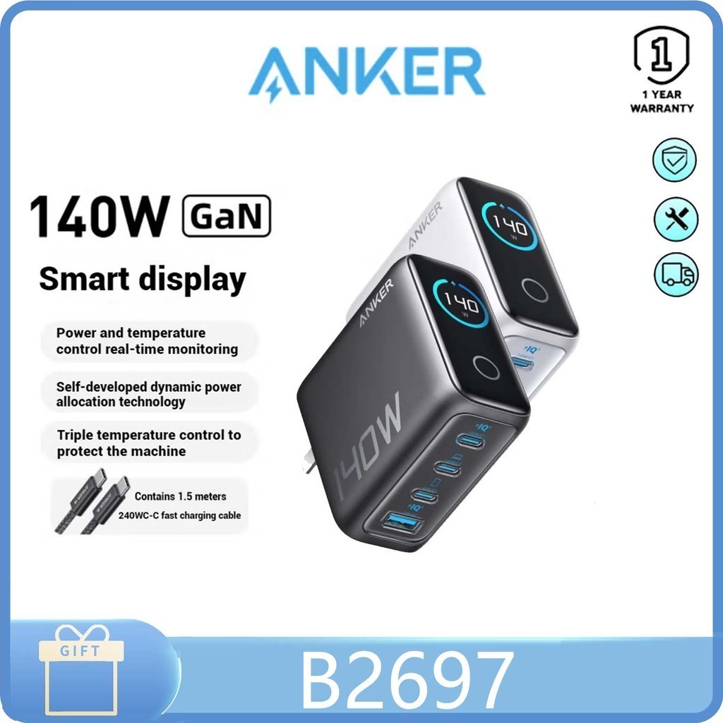 Củ Sạc Nhanh ANKER Zolo B2697 140W (ActiveShield™ 2.0, Smart LED Display, GaN Charger, Kèm Cáp Zolo 