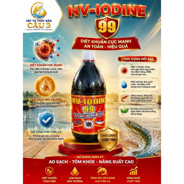 NV IODINE 99 Diệt Khuẩn - nhập khẩu ( diệt vi khuẩn, virus, tảo độc, nắm độc, an toàn cho tôm - hiệu