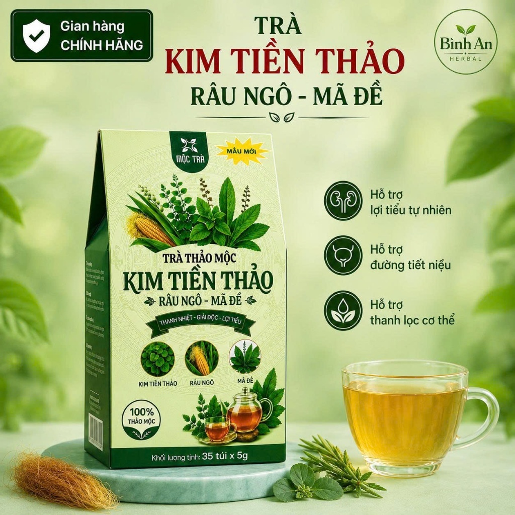 Trà Kim Tiền Thảo Râu Ngô Mã Đề Chính Hãng - Vị Thảo Mộc Hộp 35 Túi Lọc, Tiện Lợi