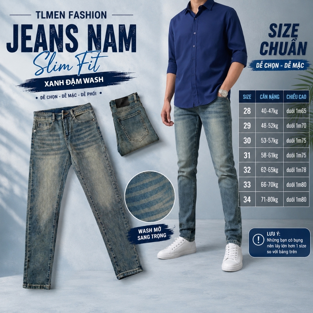 QUẦN JEAN NAM MÀU XANH BỤI KHÔNG RÁCH FORM SKINNY MÃ QJD15
