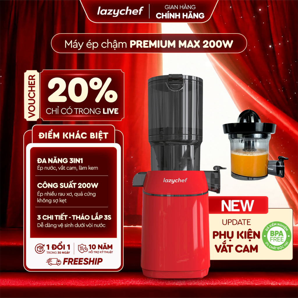 [GIÁ TỐT TRONG LIVE] Máy Ép Chậm Nguyên quả Lazychef - Máy Ép Trái Cây - Làm Kem Hoa Quả, Tháo Lắp 3