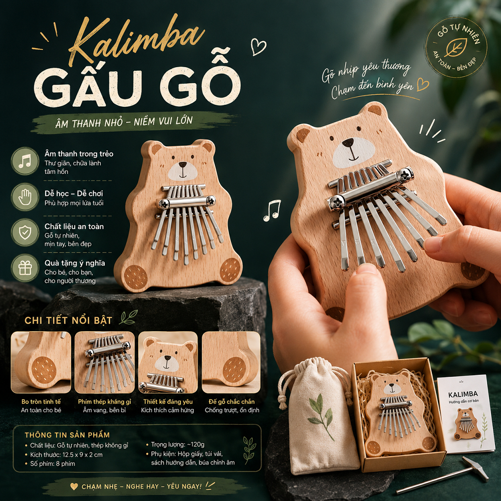 Đàn kalimba 8 phím hình GẤU BẮC CỰC cute