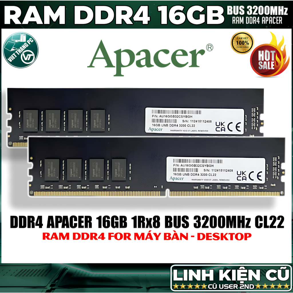 Ram Máy Tính Apacer 16GB DDR4 3200MHz Đã qua sử dụng còn đẹp cho Main H110, H310 ( Cũ - LikeNew )