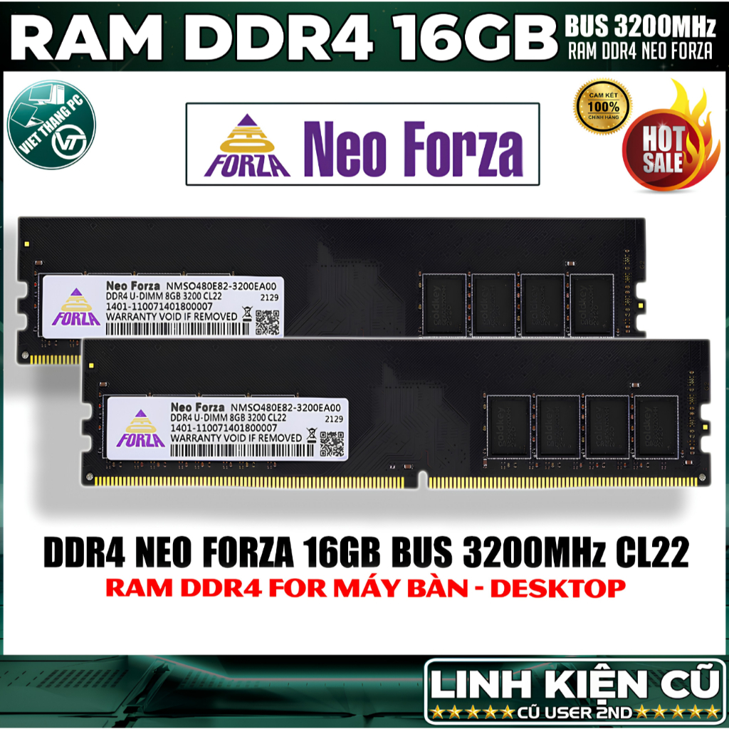Ram Máy Tính Neo Forza 16GB DDR4 3200MHz Đã qua sử dụng còn đẹp cho Main H110, H310 ( Cũ - LikeNew )