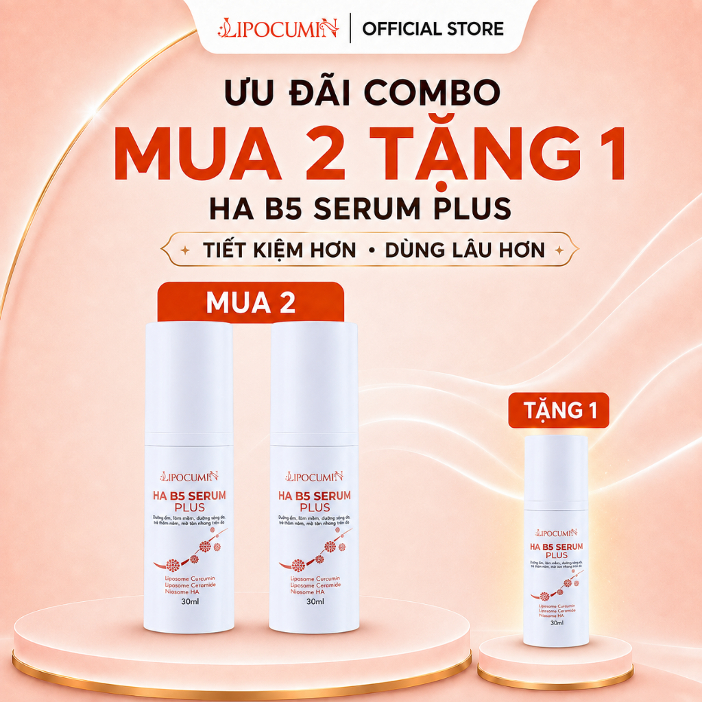 Combo 02 Serum LIPOCUMIN HA B5 Hỗ Trợ Sáng Da, Dưỡng Ẩm, Lọ 30ml + tặng 01 Serum HA B5