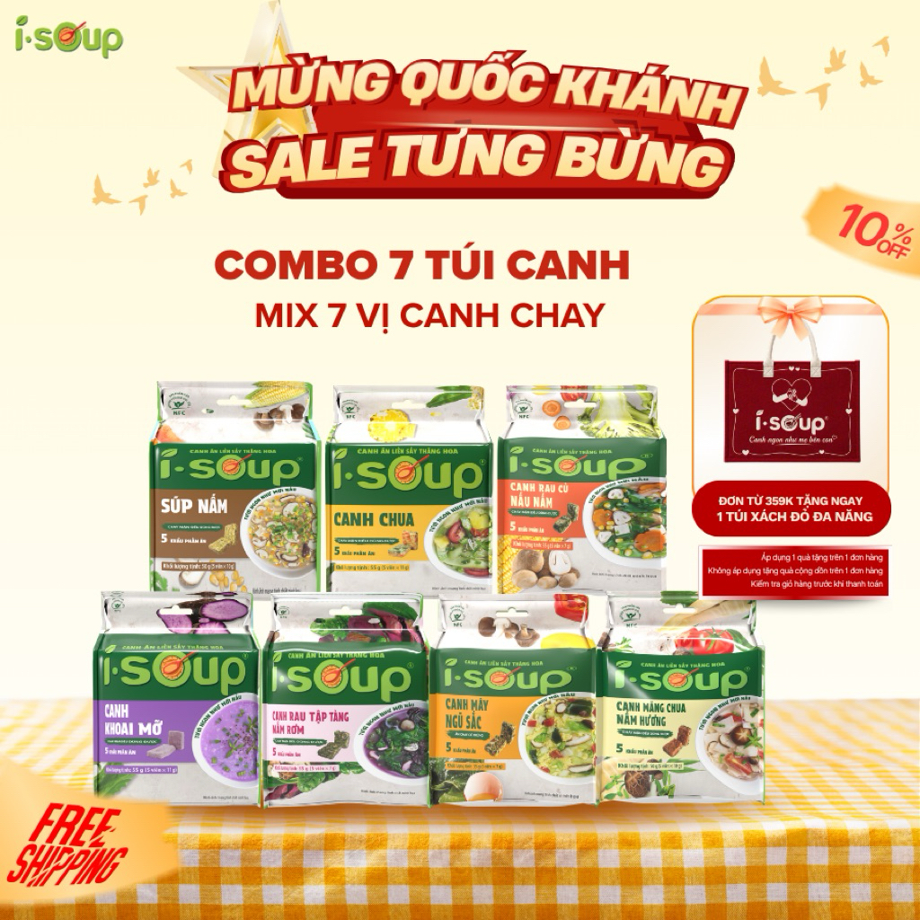 Combo 7 túi canh chay mix vị ăn liền Sấy Thăng Hoa ISOUP