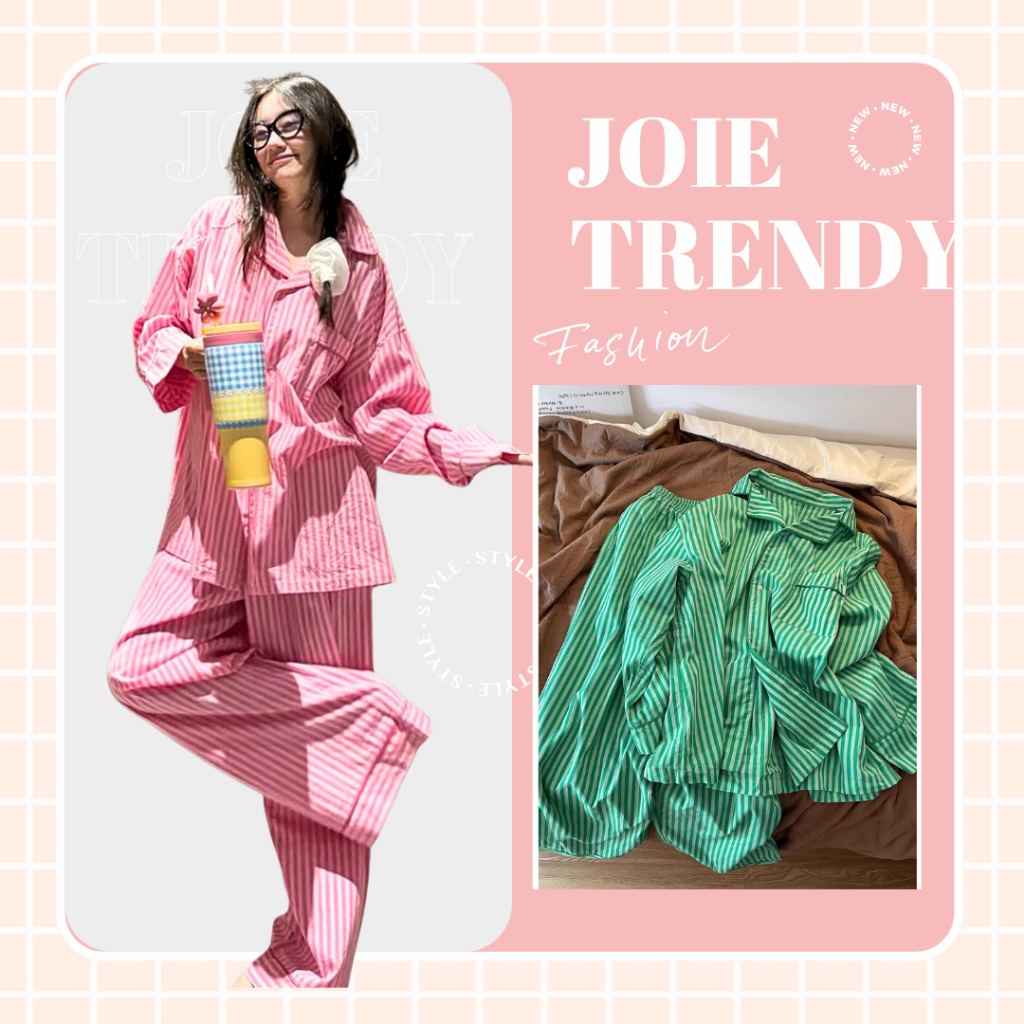 BỘ PIJAMA NỮ DÀI TAY XÔ MUSLIN KẺ SỌC DỌC - ĐỒ MẶC NHÀ NĂNG ĐỘNG, CHUẨN "VIBE" PINTEREST