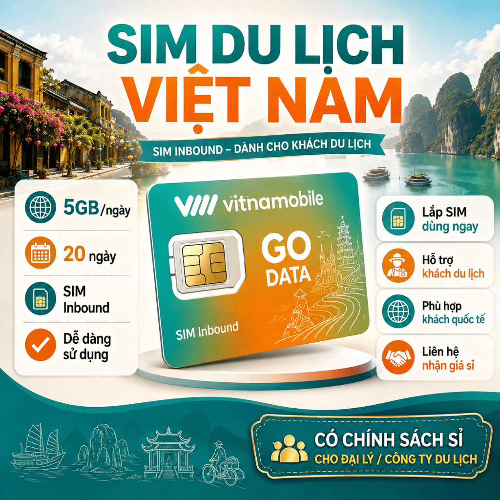 SIM Du Lịch Việt Nam Vietnamobile GO DATA 5GB/Ngày 20 Ngày - SIM 4G Inbound Dễ Dàng Sữ Dụng