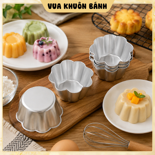 Set 5 Khuôn Ly Hình Hoa Bằng Nhôm 7.5cm, Khuôn Làm Bánh Pudding Rau Câu…