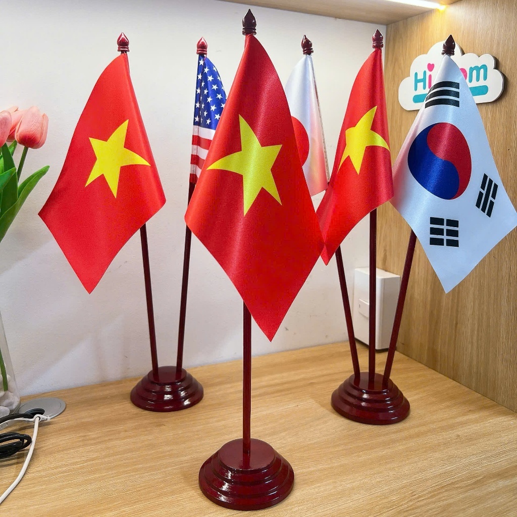 ( Hỏa Tốc ) Bộ Cờ Để Bàn Đế Gỗ, Bộ Cờ 1/2/3 Đế Gỗ, Lá Cờ Các Nước Tùy Chọn