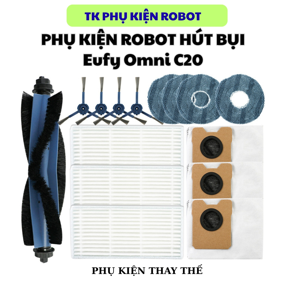 Phụ kiện robot hút bụi Eufy Omni C20: Chổi cạnh, chính, Lọc, Khăn lau, Nước lau sàn - Tương thích