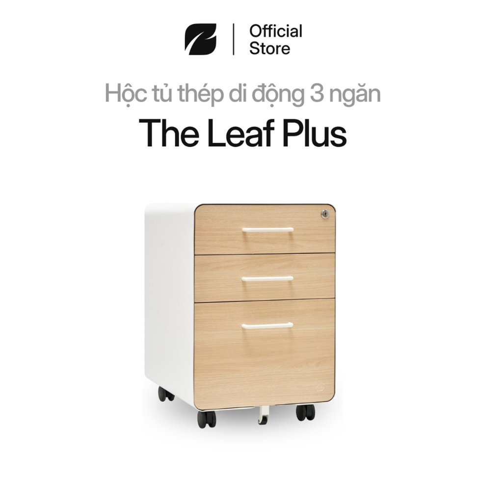 Hộc tủ The Leaf Plus 3 ngăn di động màu be, tủ tài liệu văn phòng có bánh xe