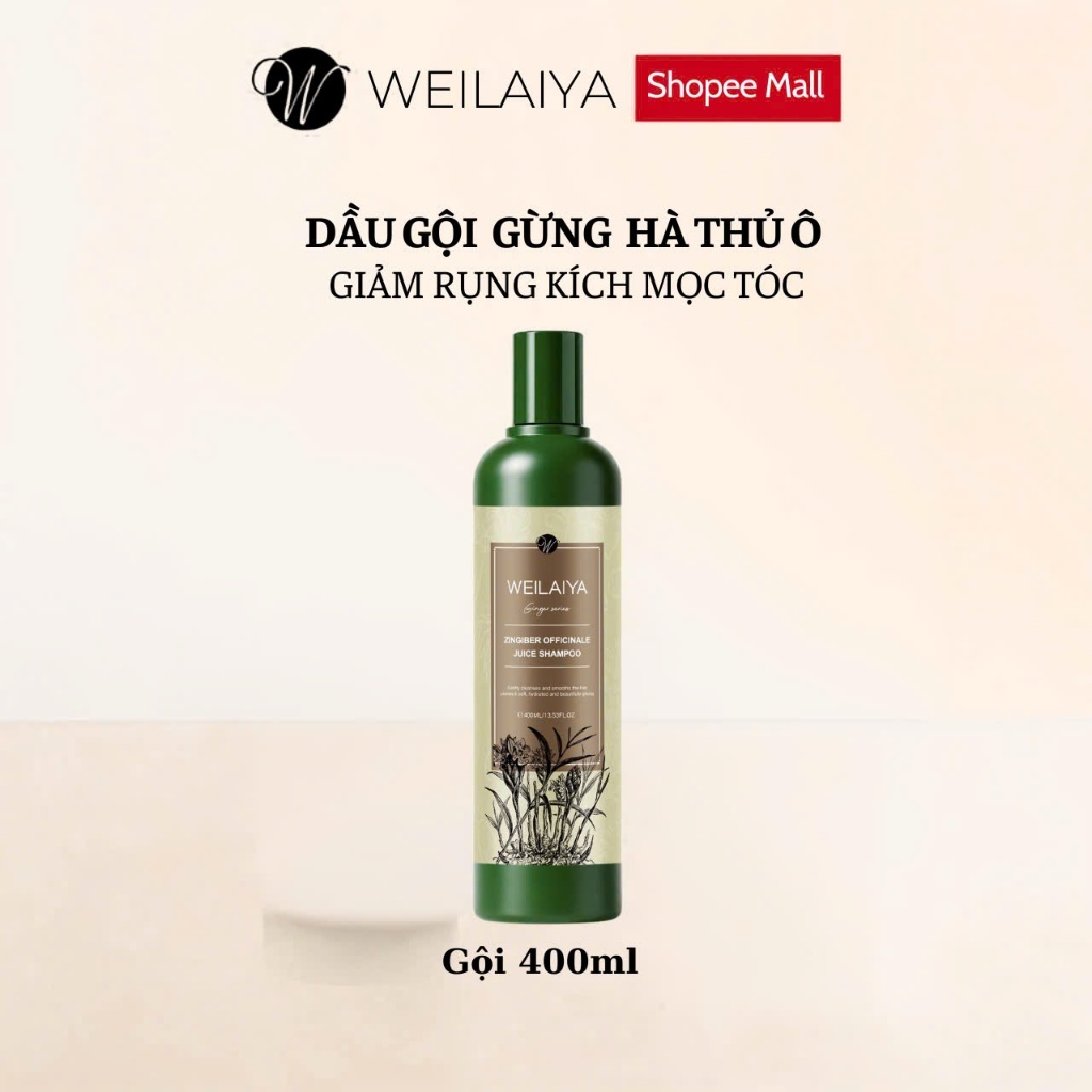 Dầu gội gừng HÀ THỦ Ô Weilaiya giảm rụng, kích mọc tóc hiệu quả cho tóc khô xơ, Chai gội 400ml