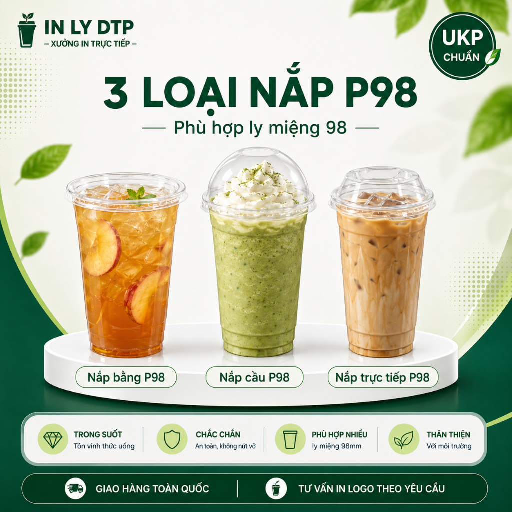 Combo 50 Nắp Ly Nhựa UKP P98 Dùng Cho Ly PET, Ly PP Miệng 98mm– Chọn Loại Nắp