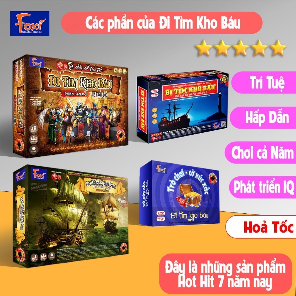 Board Game Đi Tìm Kho Báu Foxi 1-4 - Combo 4 Bộ Trò Chơi Đi Tìm Kho Báu Được Săn Đón Từ Nhà Foxi