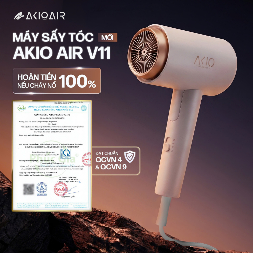 Máy Sấy Tóc Gấp Gọn AKIO BEAUTY Có Ion Âm Bảo Vệ Tóc, Sấy Nhanh, Giảm Xơ Rối