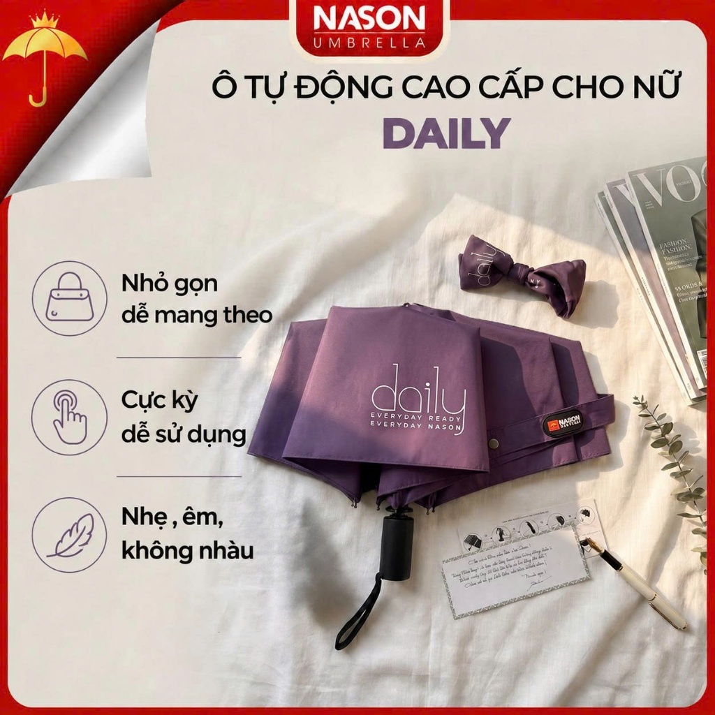 Ô dù che mưa, che nắng cầm tay nhỏ gọn NASON UMBRELLA Daily, vải 30D siêu nhẹ chống thấm nước, chống