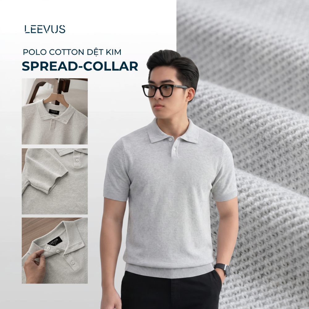 [MẪU MỚI] Áo Polo nam DỆT KIM SPREAD-COLLAR, phối cổ đứng - kiểu dệt Gata ít nhăn LEEVUS APL356