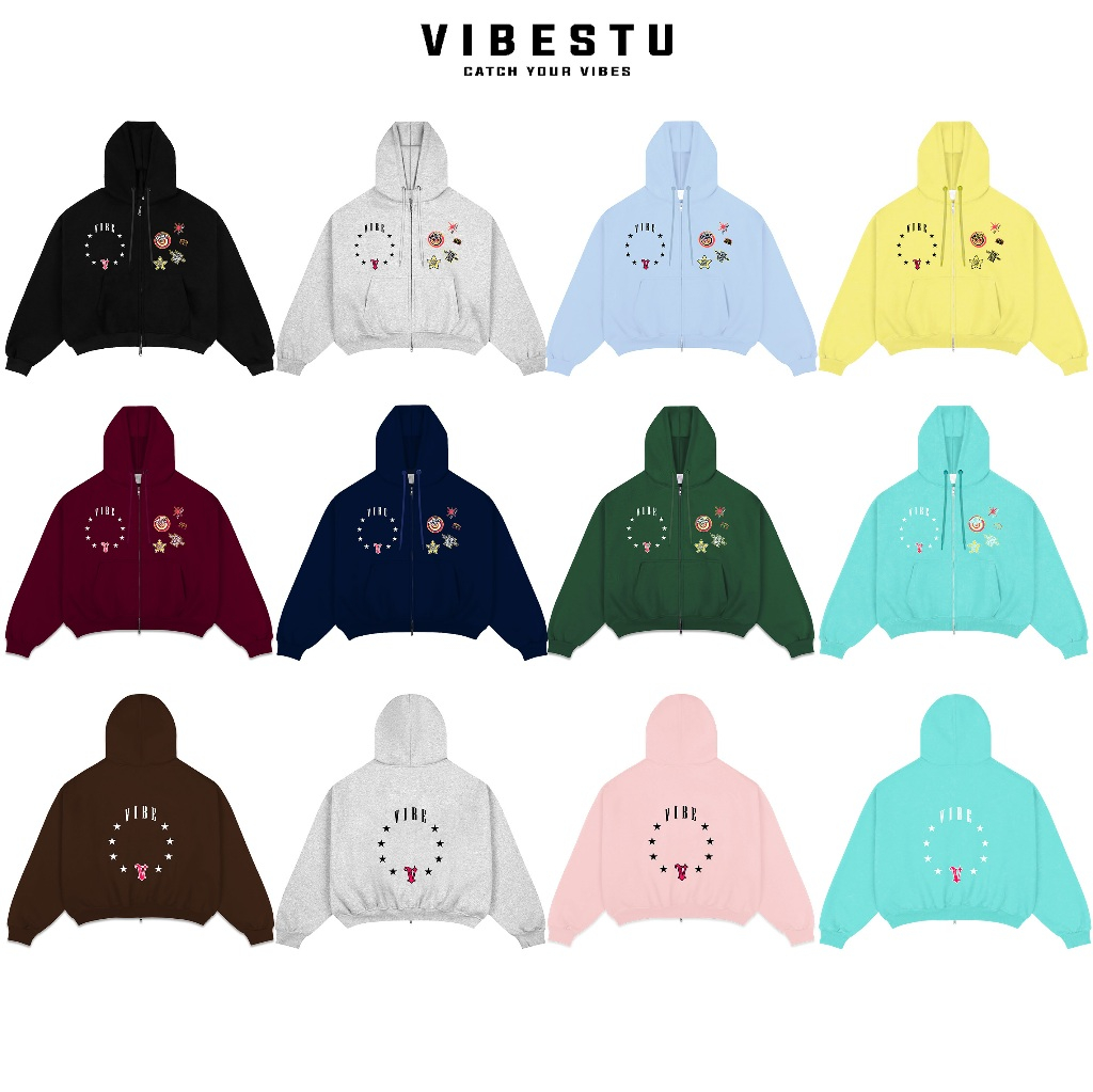 Áo Hoodie Zip 2 Chiều Có Túi Trong - Áo Khoác Hoodie Nỉ 2 Da Form Boxy VIBESTU Star