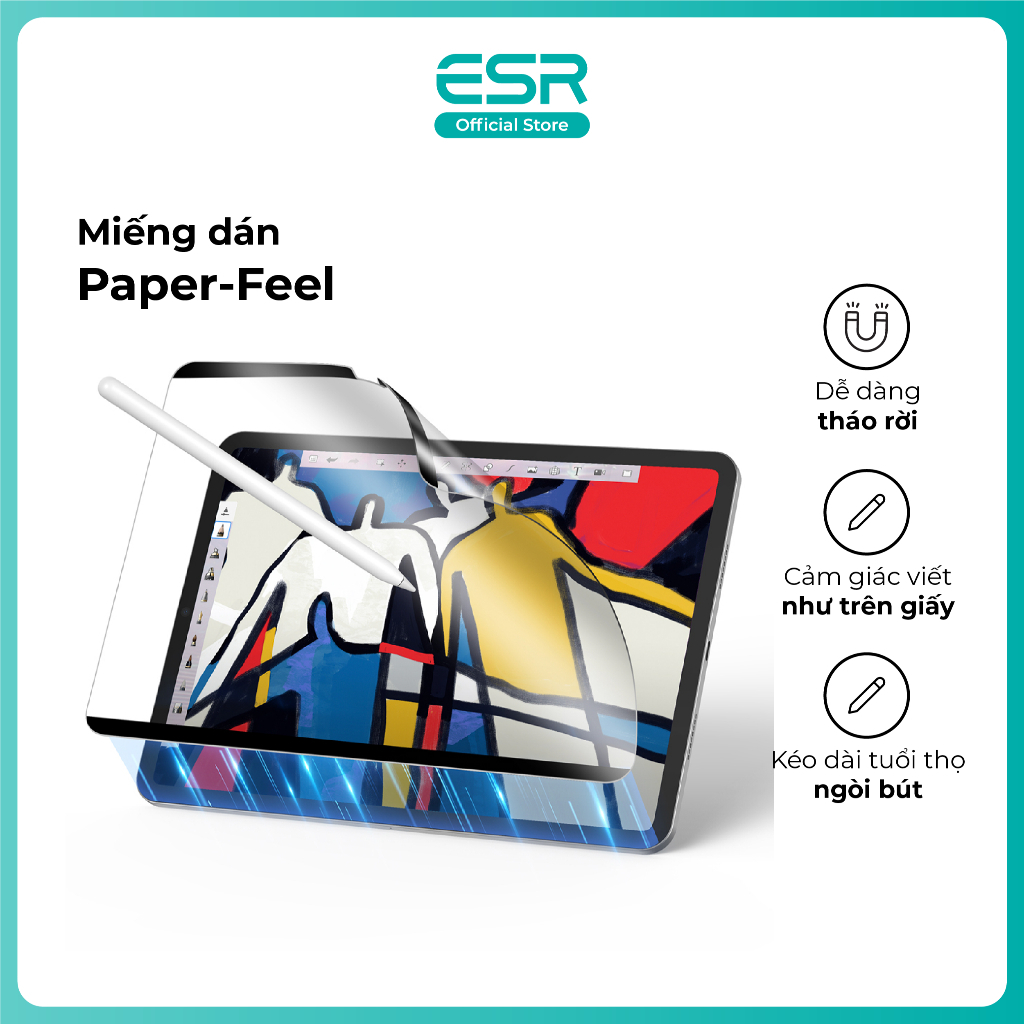 Miếng dán Paperlike ESR Magnetic cho iPad Air 11/13 (2024/2025) – nam châm tháo lắp, viết như giấy