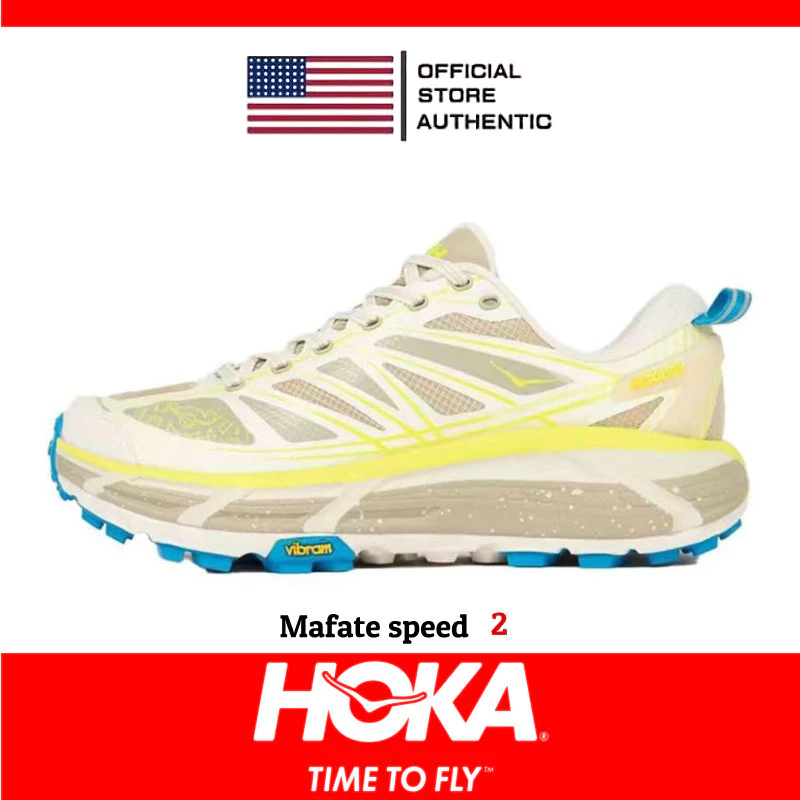 100% Genuine HOKA One Mafate Speed 2 For Men And Women Sneakers Running Shoes Gray Yellow