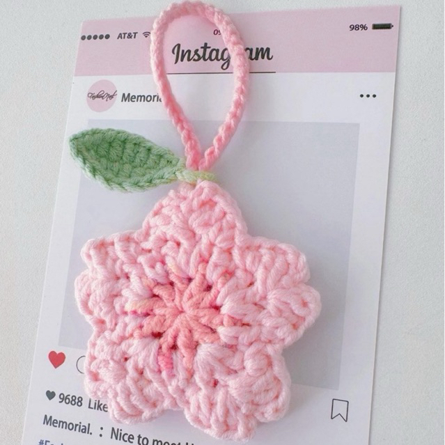 Móc khoá len hoa anh đào handmade - Cherry Blossom hồng ngọt ngào, decor túi xách