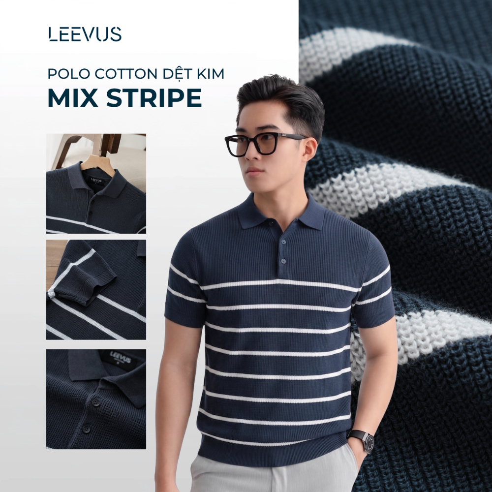 [MẪU MỚI] Áo Polo nam DỆT KIM MIX STRIPE, kiểu dệt Rib - phối kẻ sọc ngang màu trung tính LEEVUS APL