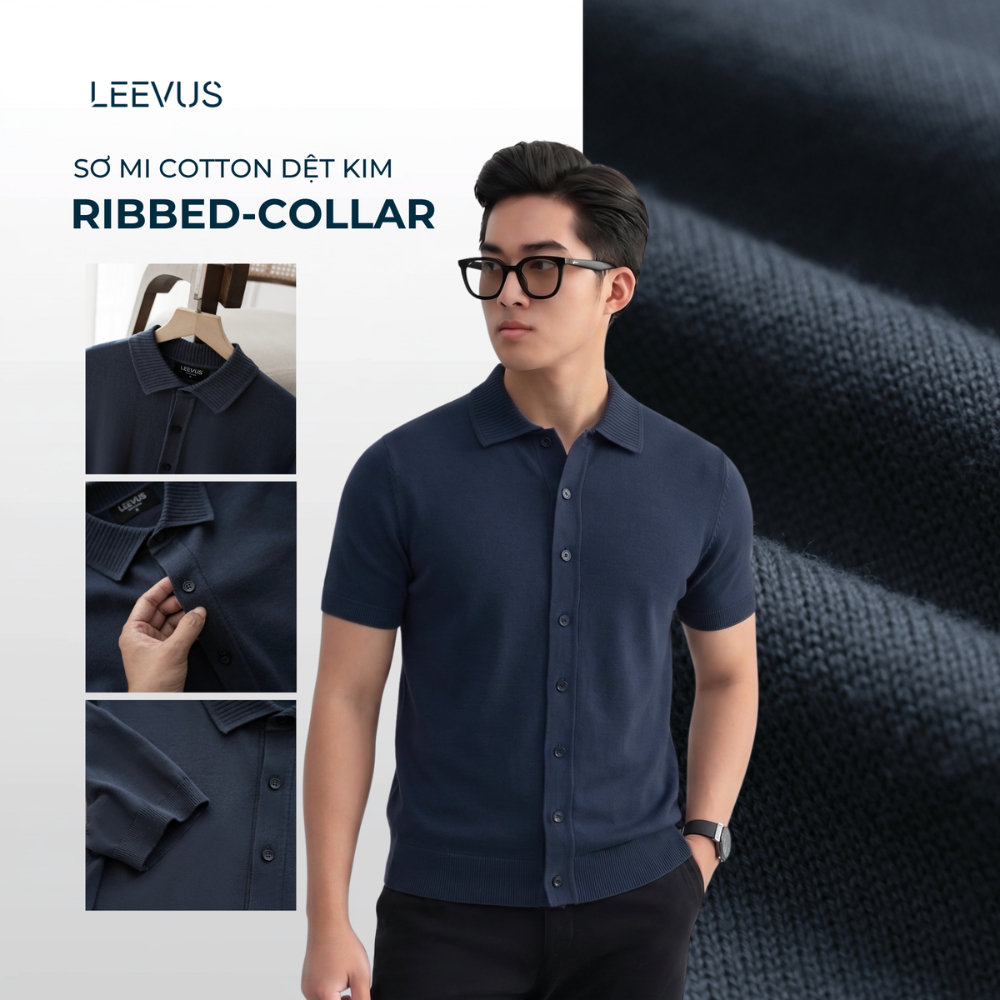 [MẪU MỚI] Áo Sơ mi nam DỆT KIM RIBBED-COLLAR, cổ áo dệt gân dọc - kiểu dệt Jersey LEEVUS APL358